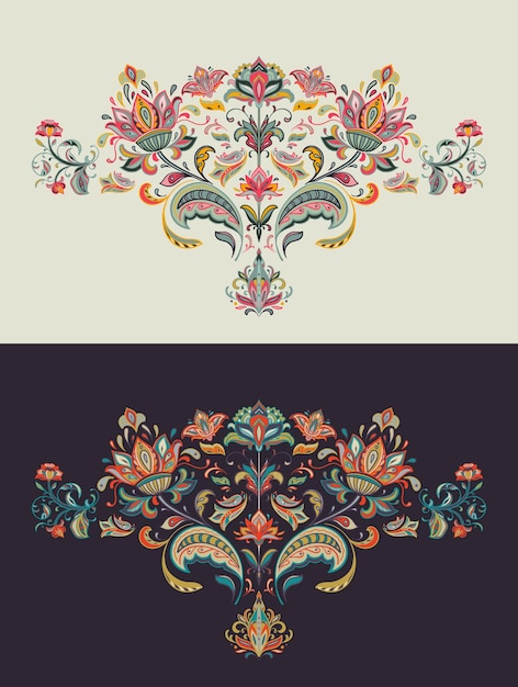 Conjunto de dos motivos orientales vectoriales en variaciones de colores claros y oscuros
