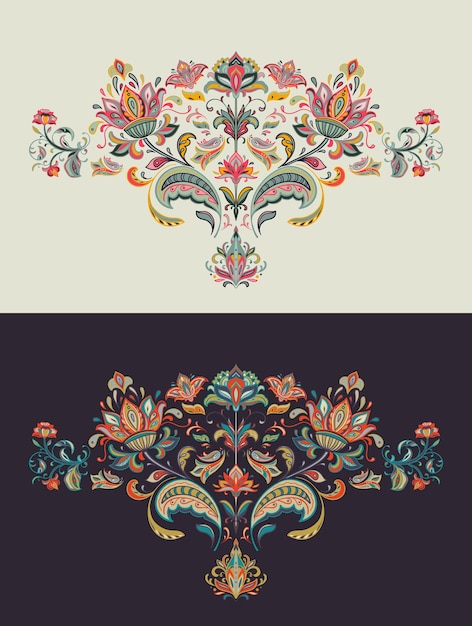 Vector conjunto de dos motivos orientales vectoriales en variaciones de colores claros y oscuros