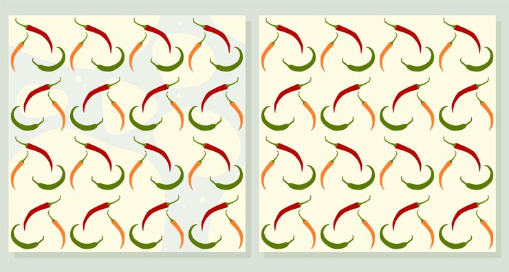 Vector conjunto de dos patrones sin costura vectoriales con pimientos chiles diseño plano