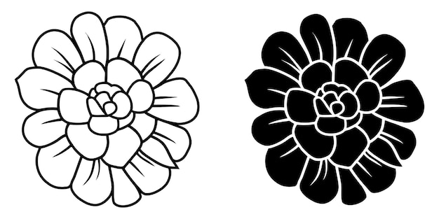 Un conjunto de dos siluetas negras de flores aisladas sobre un fondo blanco.