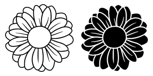 Un conjunto de dos siluetas negras de flores aisladas sobre un fondo blanco.