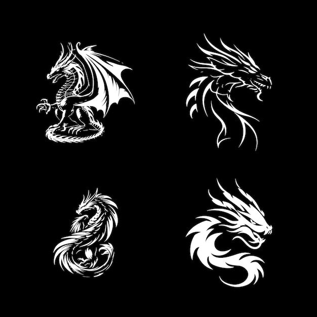 conjunto de dragones estilo de diseño de silueta del logotipo vectorial