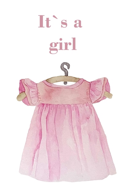 Vector conjunto de ducha de niña de acuarela es un tema de niña con un vestido y zapatos es una ilustración de niña