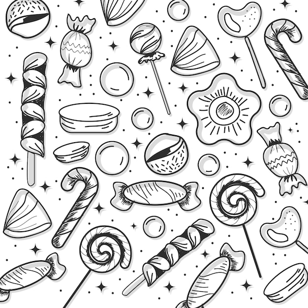 Vector conjunto de dulces en estilo doodle