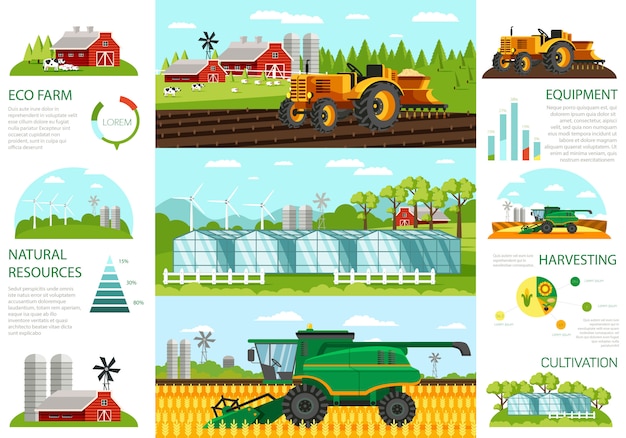 Vector conjunto de eco granja y equipos de recursos naturales.