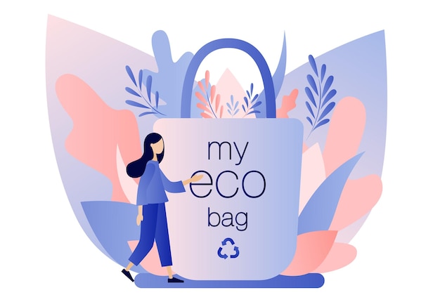 Vector conjunto de ecología urbana zero waste eco bag estilo de dibujos animados planos ilustración vectorial