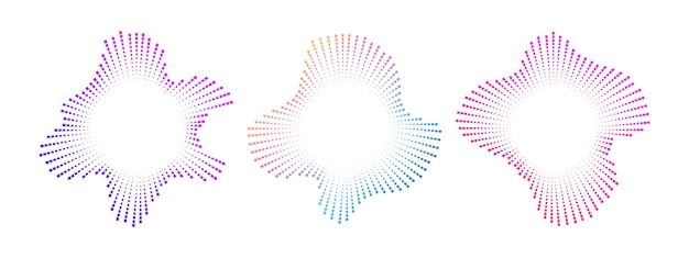 Un conjunto de ecualizadores de rayos de ráfaga circulares multicolores Frecuencia de sonido radial Sonido ondas de neón Elemento de diseño de música pulsante Señal gráfico de voz ondas circulares Espectro radial vectorial