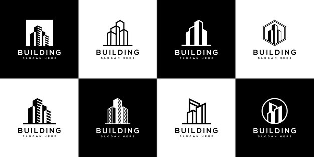 Conjunto de edificio de la ciudad del logotipo del edificio para la inspiración del diseño del logotipo