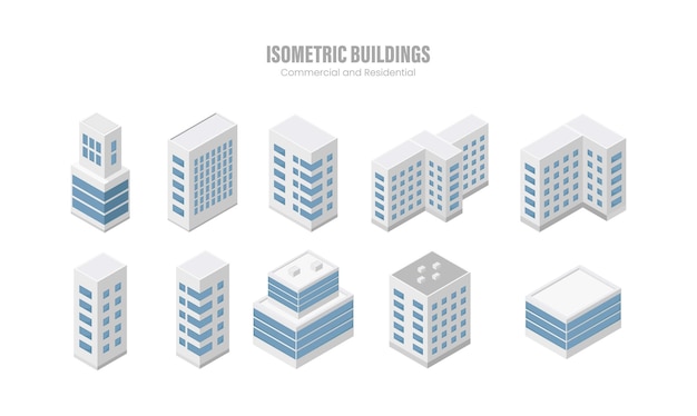 Conjunto de edificio isométrico