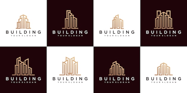 conjunto de edificio de lujo logo monoline