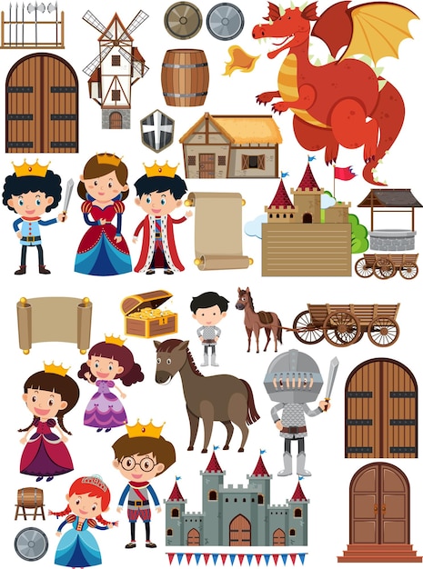 Conjunto de edificios de personajes medievales