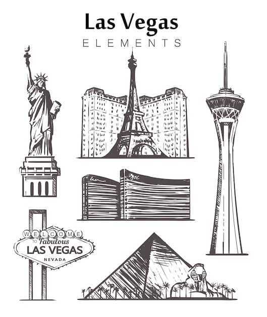 Conjunto de edificios de las vegas dibujados a mano