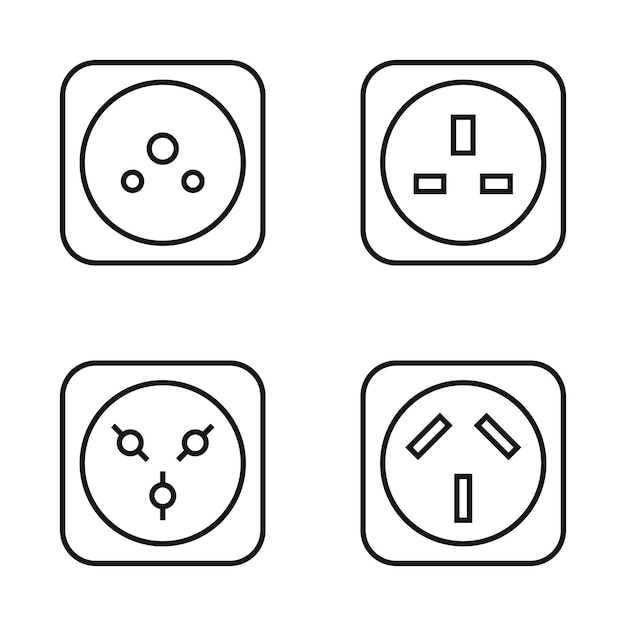 Conjunto editable de íconos de tomas eléctricas Ilustración vectorial aislada en fondo blanco utilizando el sitio web de presentación o la aplicación móvil