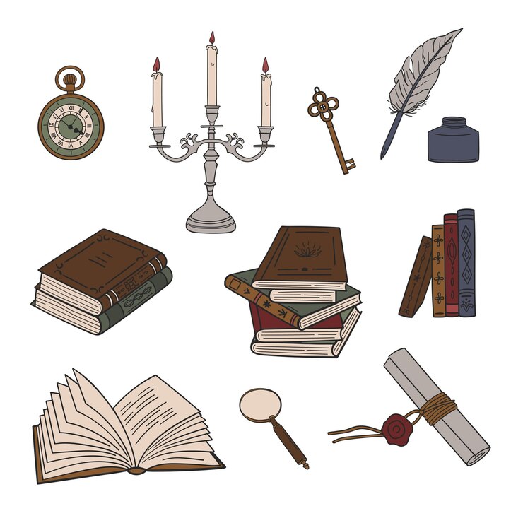 Vector conjunto educativo de estilo académico oscuro colección de elementos vintage ilustración vectorial de estilo de vida
