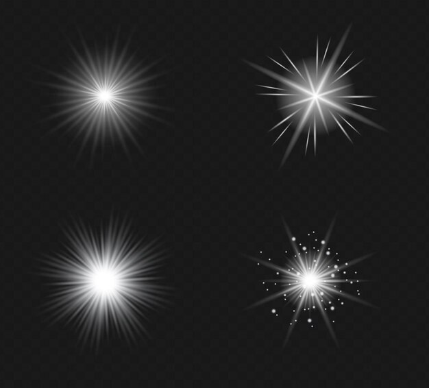 Conjunto de efecto de luz de flash transparente de vector, lente especial de luz solar.