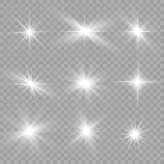 Conjunto de efecto de luz transparente blanco resplandor aislado
