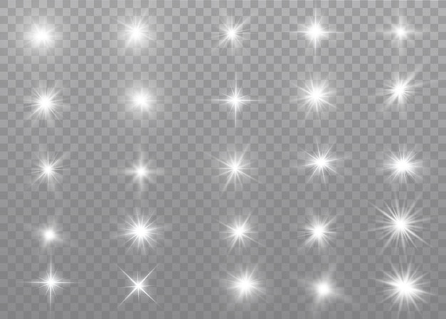 Conjunto de efecto de luz transparente blanco resplandor aislado
