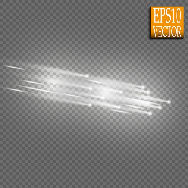 Conjunto de efecto de rastro de remolino de chispa brillante mágico aislado sobre fondo transparente línea de onda de brillo bokeh con luces de flash brillantes voladoras ilustración vectorial