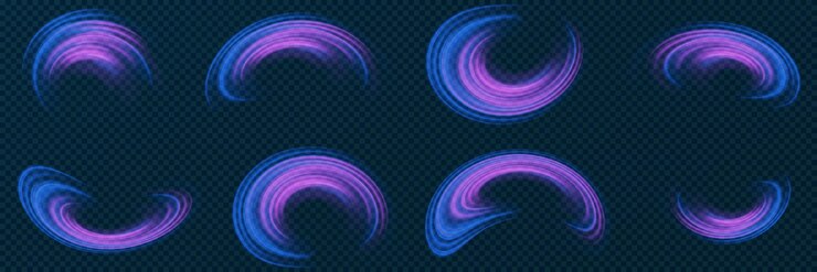 Vector conjunto de efecto de remolino mágico de neón efecto de luz de líneas en un fondo transparente