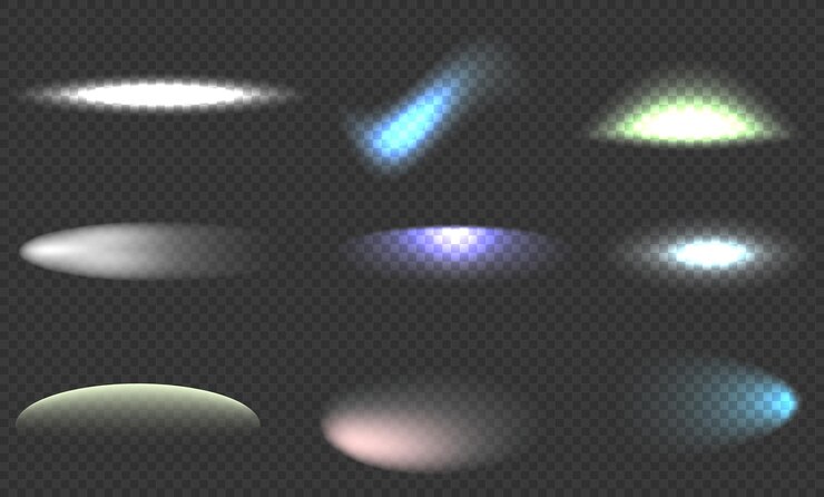 Vector conjunto de efectos de iluminación destello brillante chispa brillante haz de luz lente llamaradas rayos