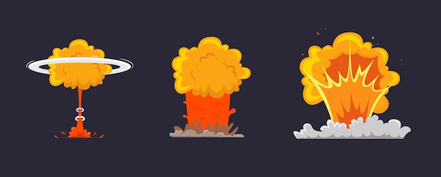 Conjunto de efectos de ilustración de explosión Bombas de explosiones de cómics y explosión Conjunto