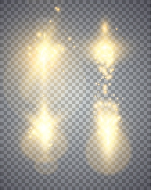 Conjunto de efectos de luces brillantes doradas aisladas sobre fondo transparente, Ilustración mágica abstracta