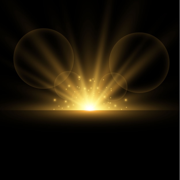 Conjunto de efectos de luces brillantes dorados aislados. Destello del sol con rayos. El efecto de resplandor. La estrella estalló en brillo.
