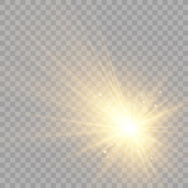 Conjunto de efectos de luz aislados brillantes, destello de lente, explosión, brillo, línea, destello solar y estrellas.