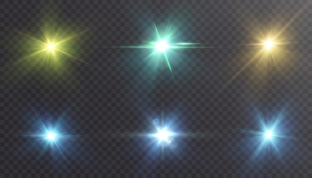 Conjunto de efectos de luz azul verde amarillo brillante vector