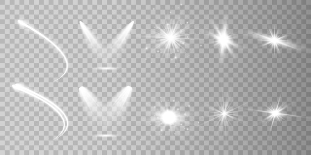 Conjunto de efectos de luz blanca y destellos de la lente