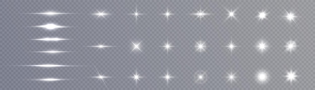 Vector conjunto de efectos de luz brillante estrellas brillantes y brillantes destellos brillantes con rayos y resaltos