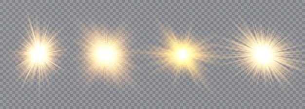 Vector conjunto de efectos de luz brillante explosión de estrellas con destellos ilustración de vector de sol