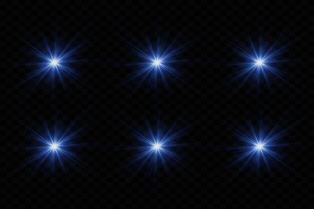 Conjunto de efectos de luz brillante lente llamaradas luz explosión chispa llamarada solar chispa y estrellas