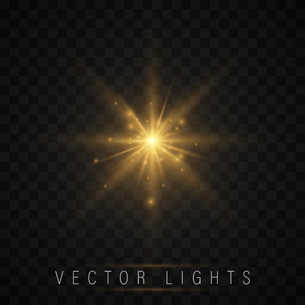 Conjunto de efectos de luz. Estrella brillante, las partículas del sol y la chispa