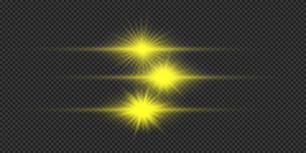 Conjunto de efectos de luz horizontal amarilla de las llamaradas de las lentes