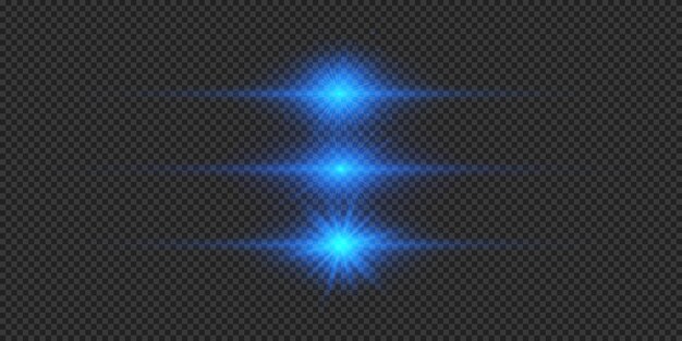 Conjunto de efectos de luz horizontal azul de las llamaradas de las lentes