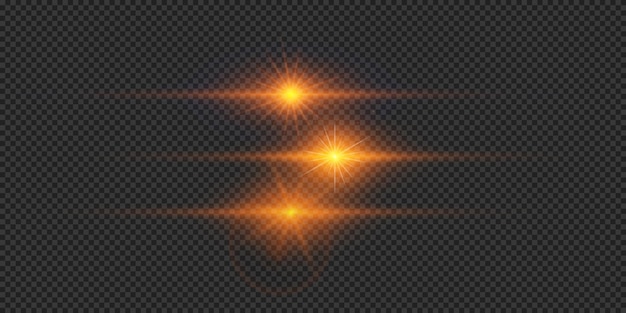 Conjunto de efectos de luz horizontal naranja de las llamaradas de las lentes