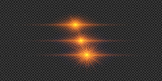 Conjunto de efectos de luz horizontal naranja de las llamaradas de las lentes