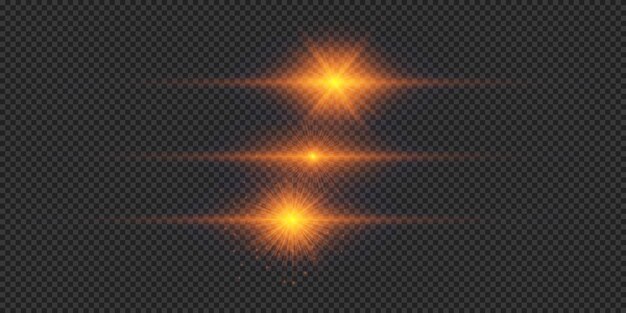 Conjunto de efectos de luz horizontal naranja de las llamaradas de las lentes