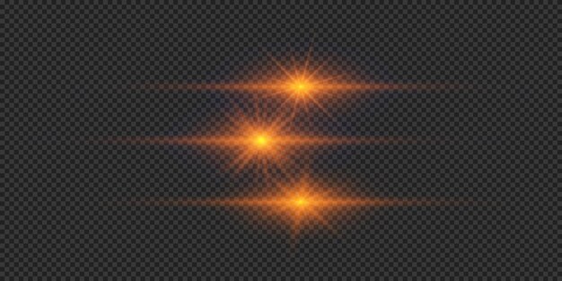Conjunto de efectos de luz horizontal naranja de las llamaradas de las lentes