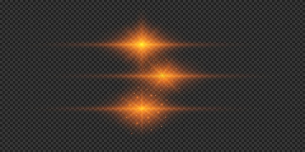 Conjunto de efectos de luz horizontal naranja de las llamaradas de las lentes
