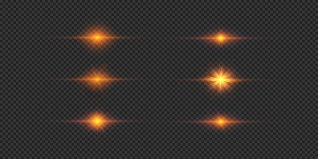 Conjunto de efectos de luz horizontal naranja de las llamaradas de las lentes