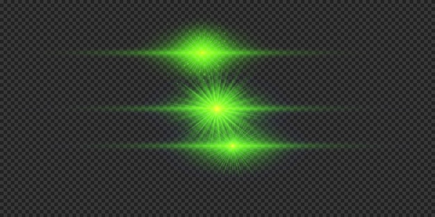 Conjunto de efectos de luz horizontal verde de las llamaradas de las lentes