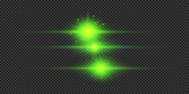 Conjunto de efectos de luz horizontal verde de las llamaradas de las lentes