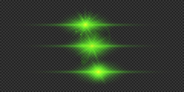 Conjunto de efectos de luz horizontal verde de las llamaradas de las lentes