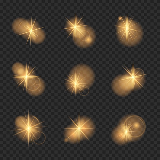Conjunto de efectos de luz realistas y destello de la lente
