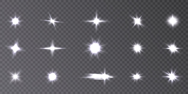 Conjunto de efectos de luz de resplandor solar PNG. Efecto de luz brillante. Iluminación solar estrellada para ilustración vectorial.