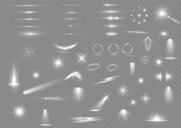 Conjunto de efectos de luz sol destello chispa estrellas destello de lente explosión brillo polvo línea proyector vector