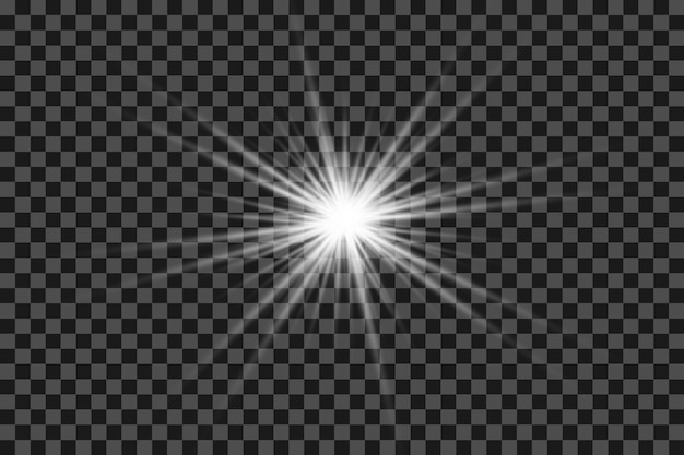 Conjunto de efectos de luz transparente blanca aislada de resplandor, destello de lente, explosión, brillo, línea, destello de sol, chispa y estrellas. Diseño de elemento de efecto especial abstracto. Rayo de brillo con relámpago