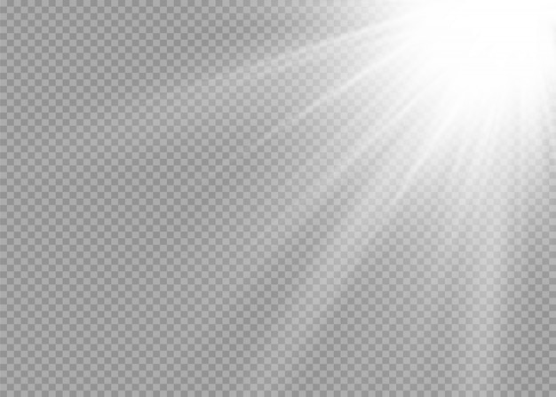 Conjunto de efectos de luz transparente blanco resplandor aislado, destello de lente, explosión, brillo, línea, flash solar, chispa y estrellas. Diseño abstracto del elemento del efecto especial. Rayo brillante con rayos